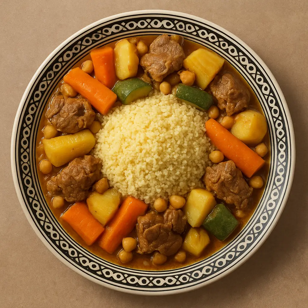 Discover how to prepare traditional Algerian couscous with vegetables and tender meat. A healthy, flavorful, and authentic North African dish that is easy to make at home.